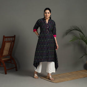 Buy Blue Mercerised Cotton A-Line Pochampally Ikat Kurta for Women