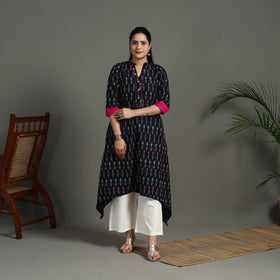 Buy Blue Mercerised Cotton A-Line Pochampally Ikat Kurta for Women