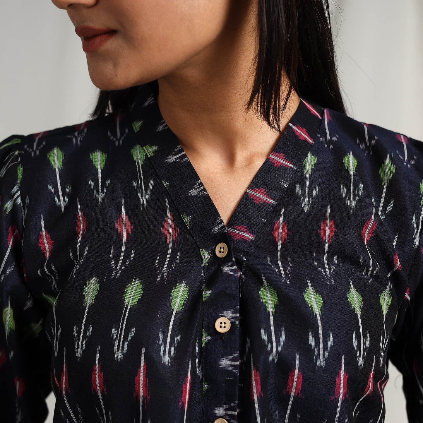 Buy Blue Mercerised Cotton Pochampally Ikat Crop Top