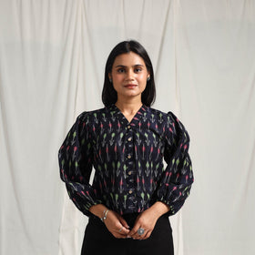 Buy Blue Mercerised Cotton Pochampally Ikat Crop Top