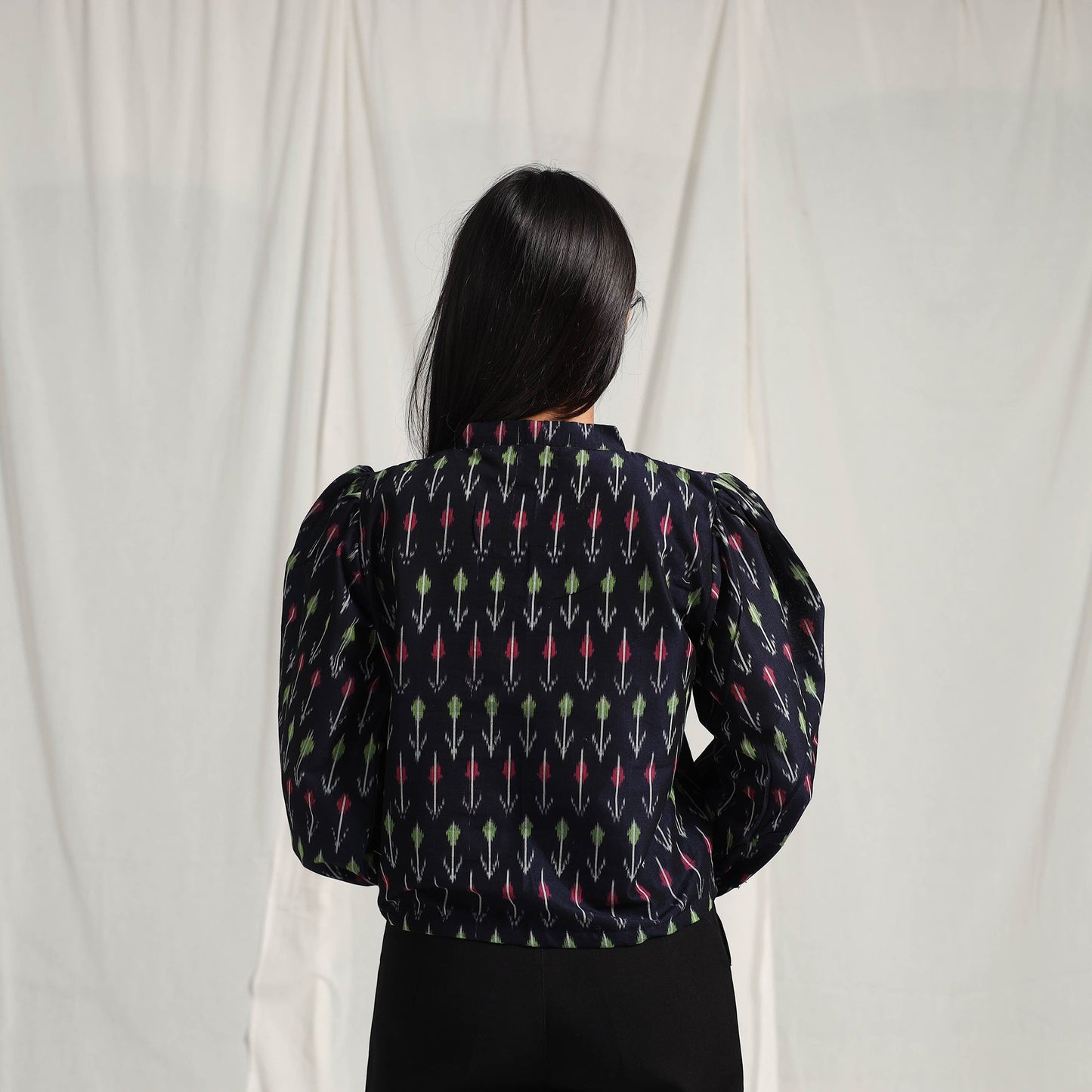 Buy Blue Mercerised Cotton Pochampally Ikat Crop Top