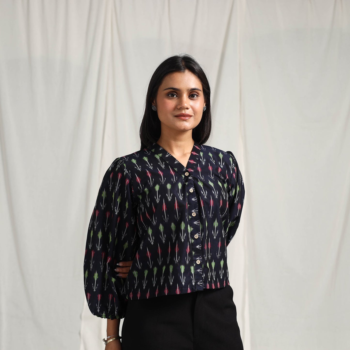 Buy Blue Mercerised Cotton Pochampally Ikat Crop Top