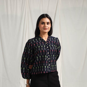 Buy Blue Mercerised Cotton Pochampally Ikat Crop Top