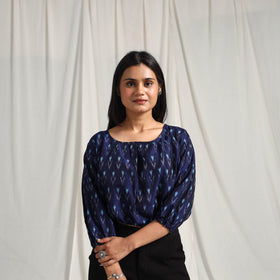 Buy Blue Mercerised Cotton Pochampally Ikat Crop Top