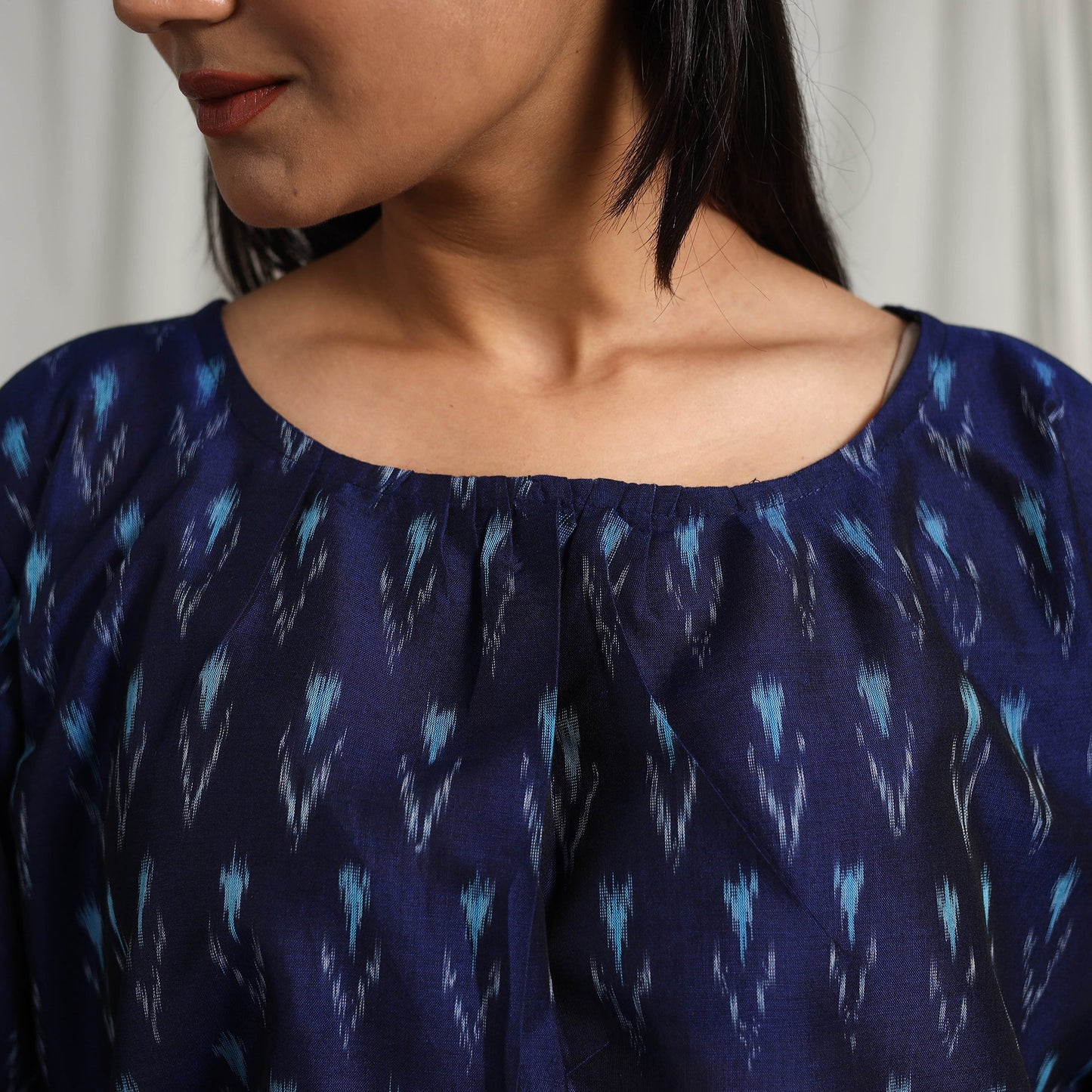 Buy Blue Mercerised Cotton Pochampally Ikat Crop Top