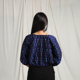 Buy Blue Mercerised Cotton Pochampally Ikat Crop Top