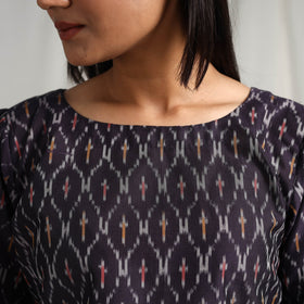  Blue Mercerised Cotton Pochampally Ikat Crop Top