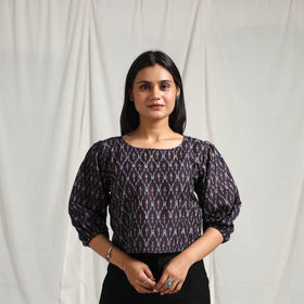  Blue Mercerised Cotton Pochampally Ikat Crop Top