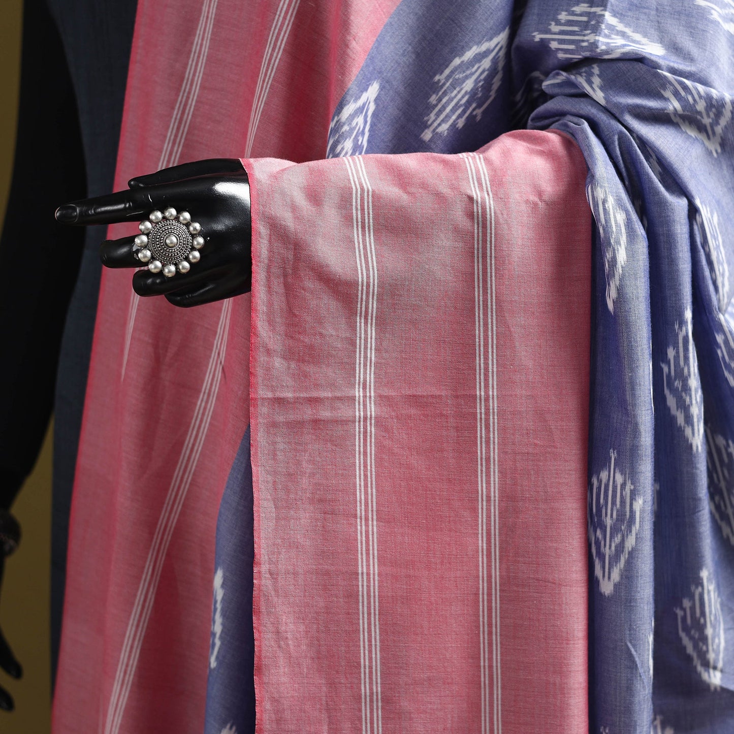 Blue - mercerised cotton pochampally ikat dupatta 01