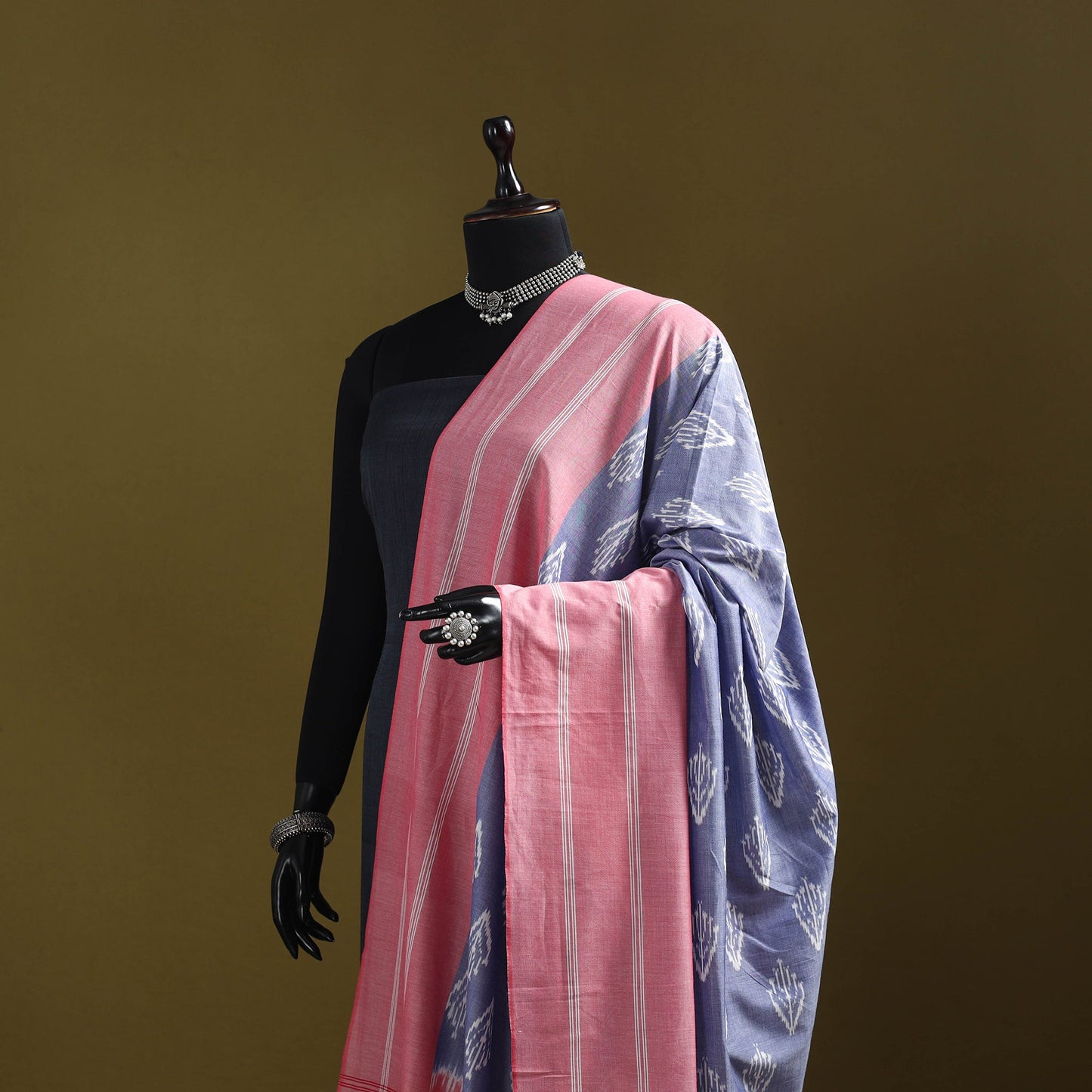 Blue - mercerised cotton pochampally ikat dupatta 01