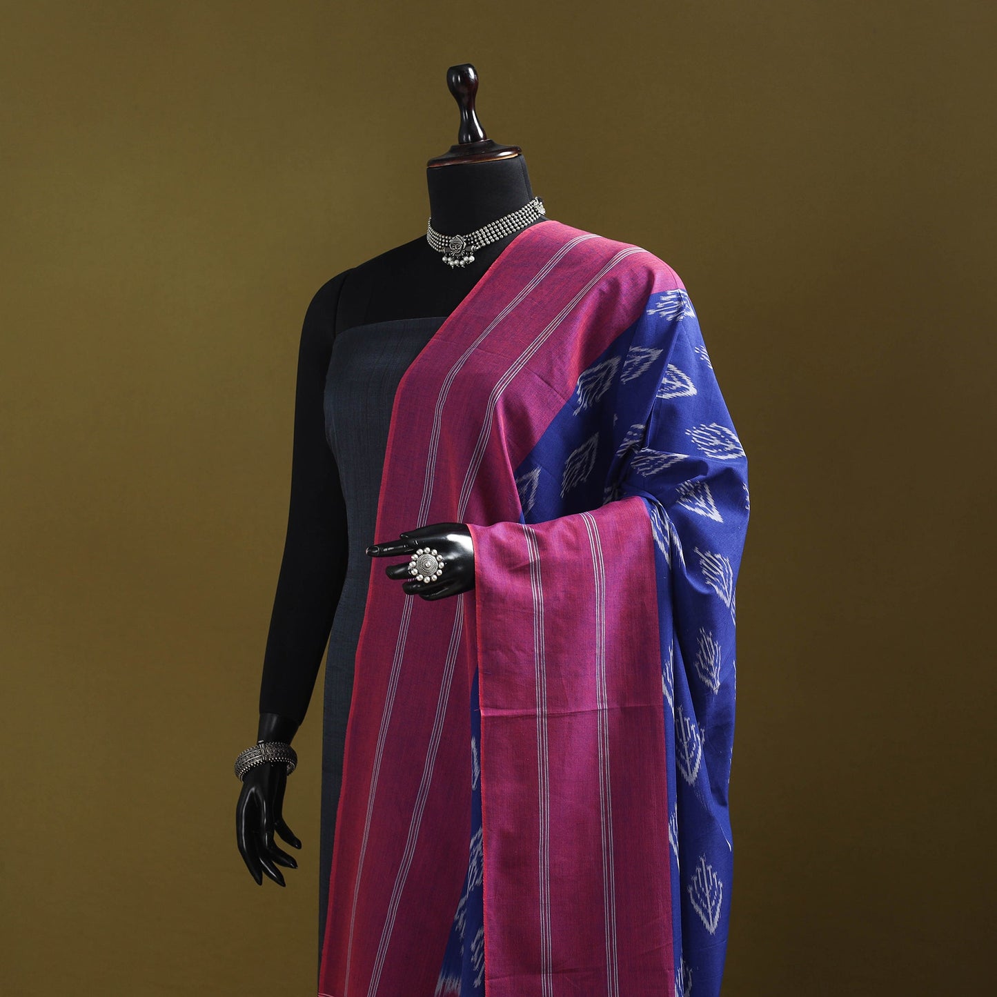 Blue - mercerised cotton pochampally ikat dupatta 03