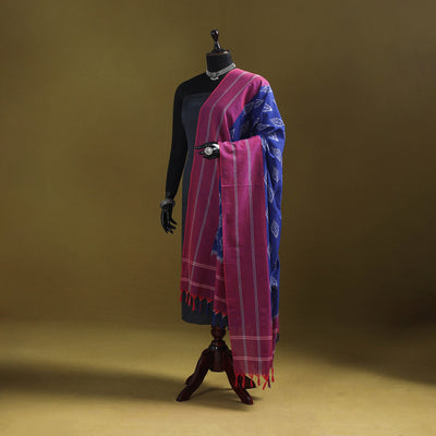 Blue - mercerised cotton pochampally ikat dupatta 03