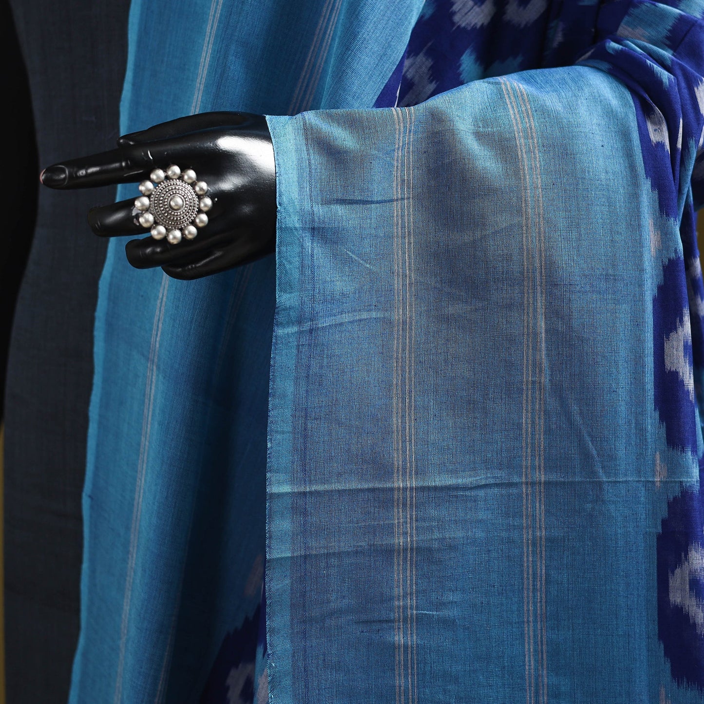 Blue - mercerised cotton pochampally ikat dupatta 06