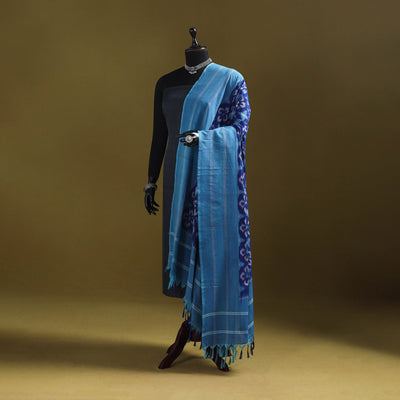 Blue - mercerised cotton pochampally ikat dupatta 06