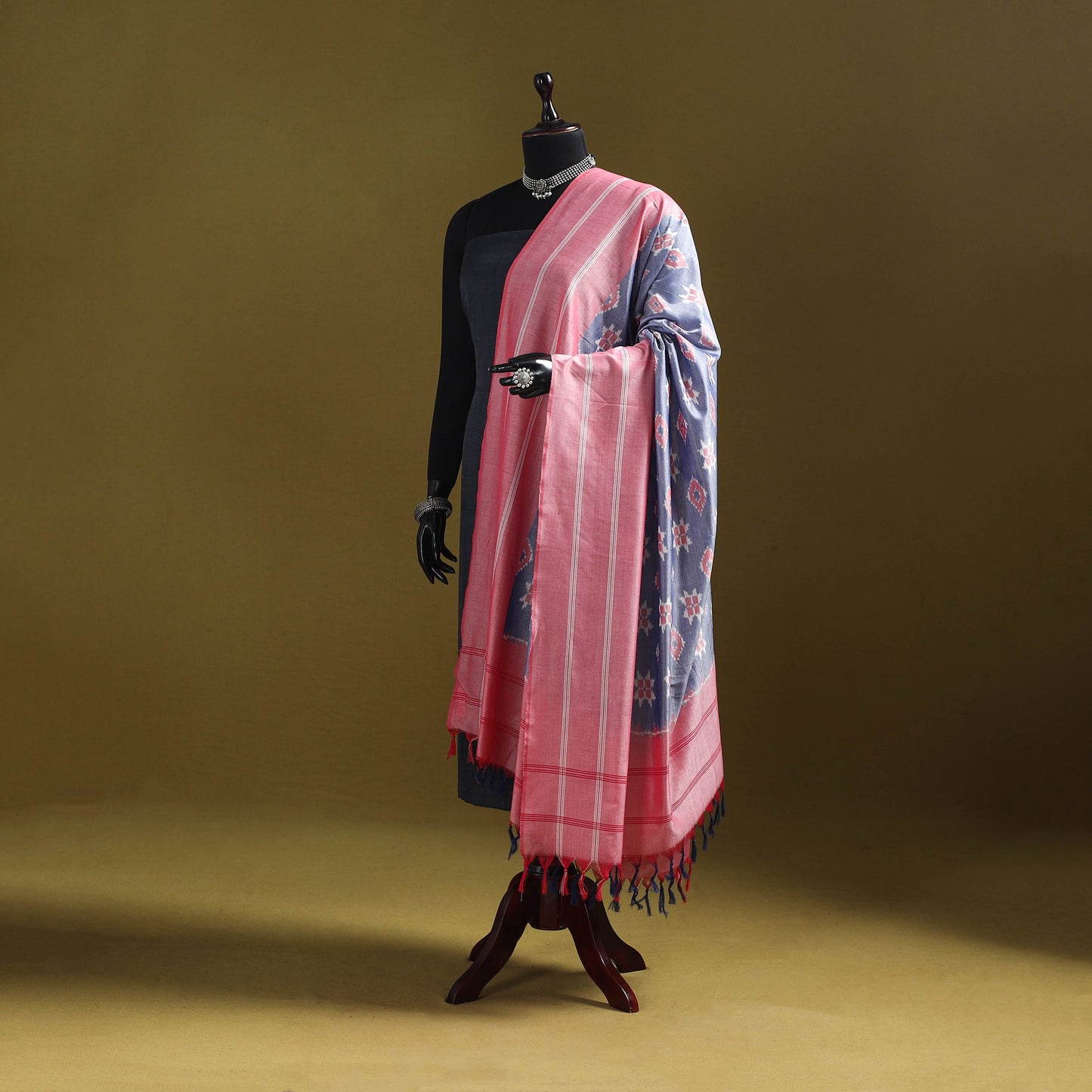 Blue - mercerised cotton pochampally ikat dupatta 21