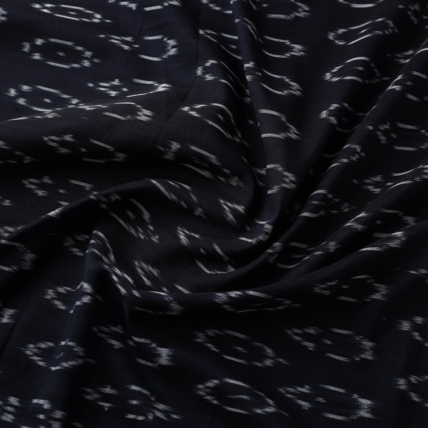 Black Mercerised Cotton Pochampally Ikat Fabric