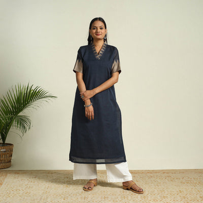 Buy Blue Mercerised Cotton Straight Dharwad Kurta