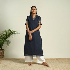 Buy Blue Mercerised Cotton Straight Dharwad Kurta
