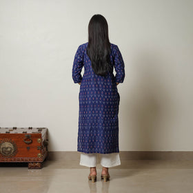 Buy Blue Mercerised Cotton Straight Pochampally Ikat Kurta