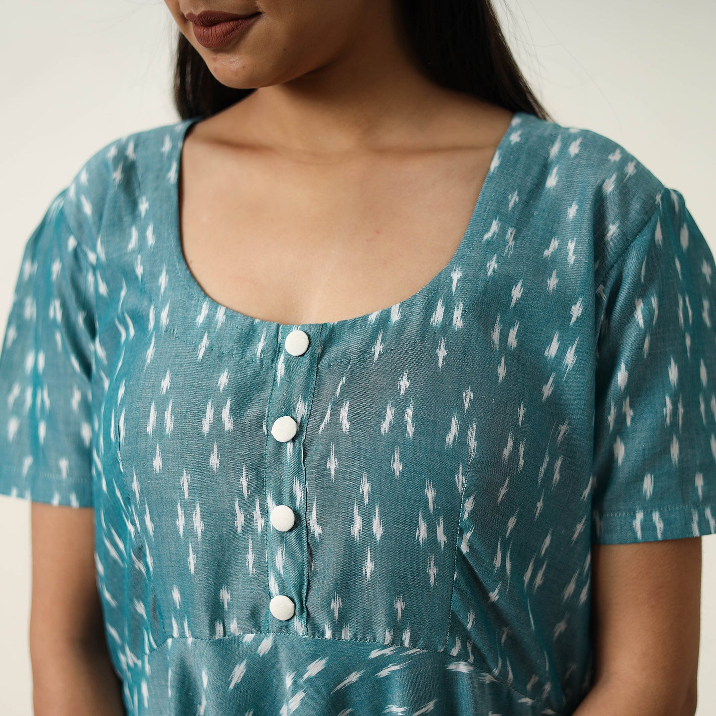 Buy Mercerized Cotton Flared Pochampally Ikat Dress