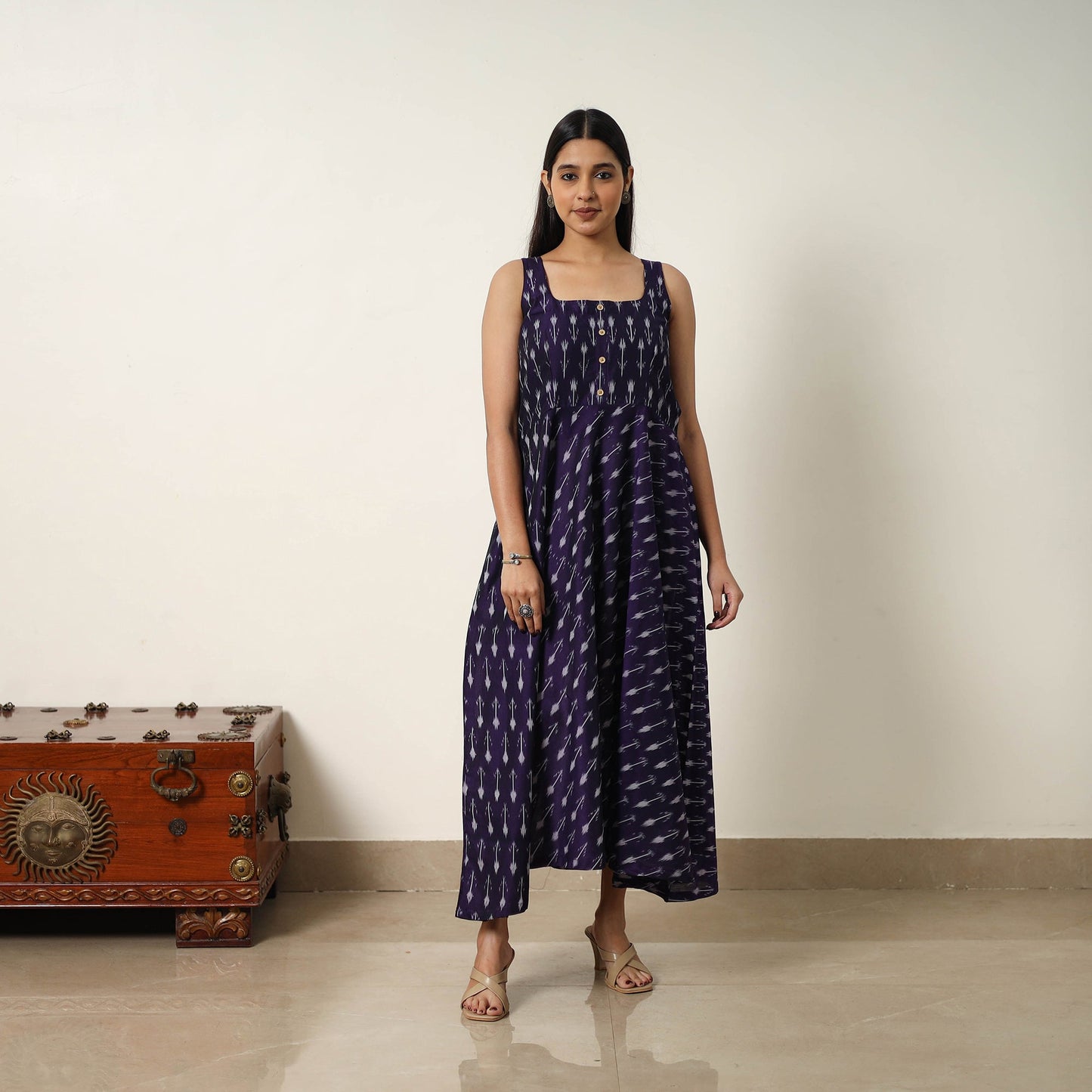  Mercerized Cotton Flared Pochampally Ikat Dress