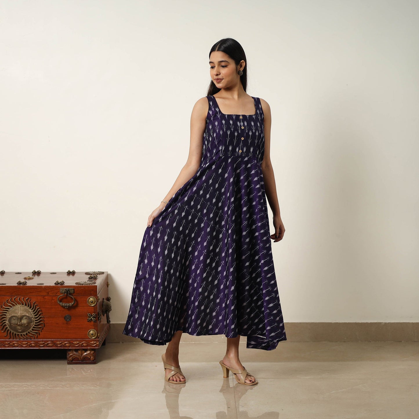  Mercerized Cotton Flared Pochampally Ikat Dress