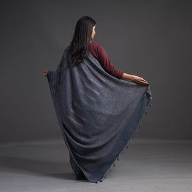 Blue - merino wool saree with tassels 04 - handcrafted