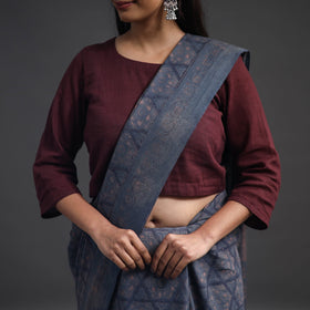 Blue - merino wool saree with tassels 04 - handcrafted