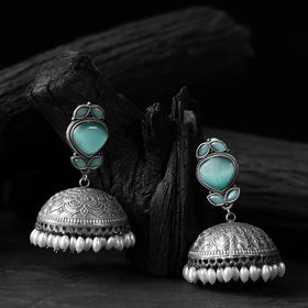 Blue - mint green - saanjh bela leaves oxidised jhumka