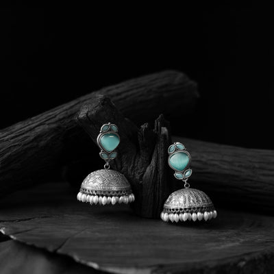 Blue - mint green - saanjh bela leaves oxidised jhumka