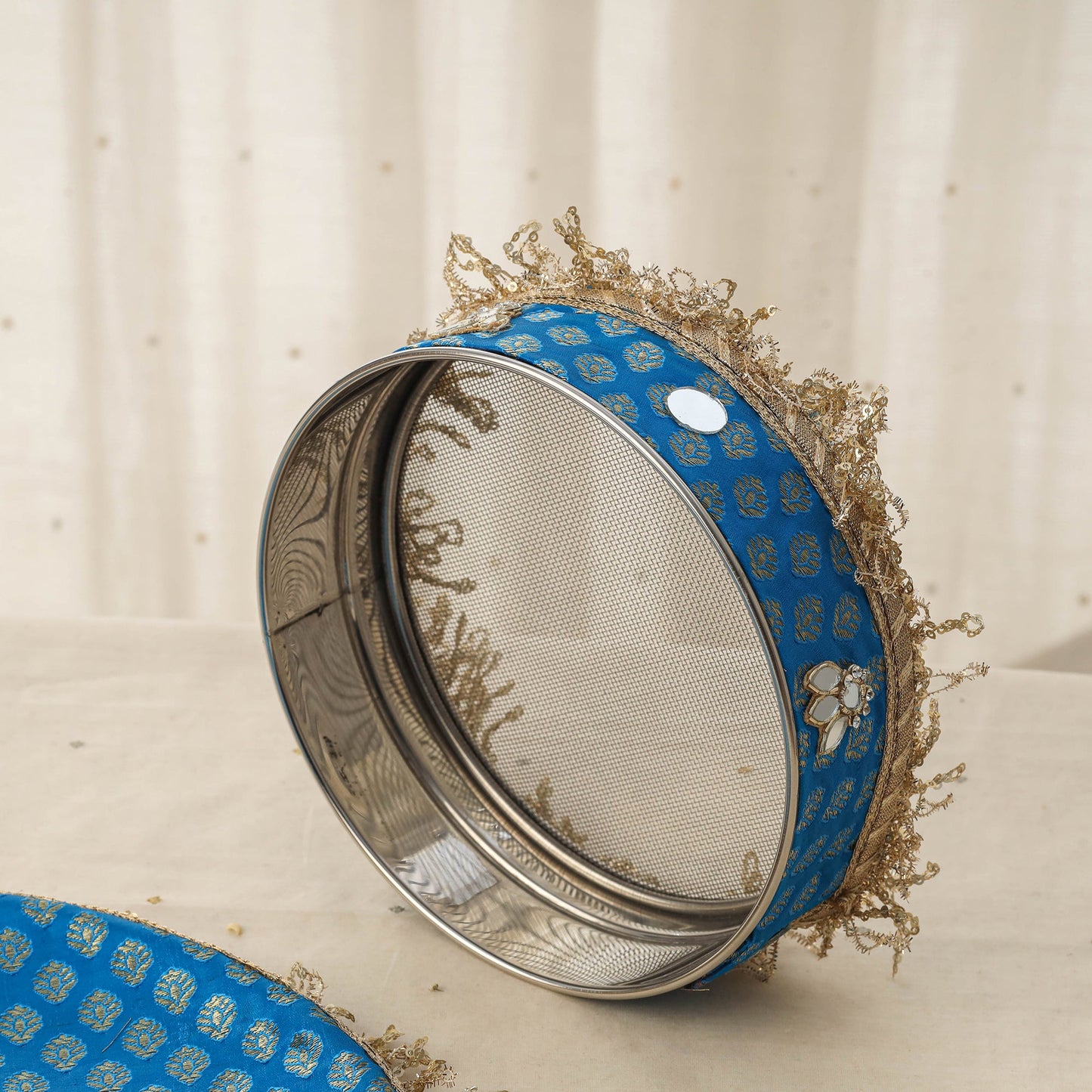 Blue mirror karwa chauth thali set 03 - handcrafted