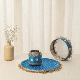Blue mirror karwa chauth thali set 03 - handcrafted