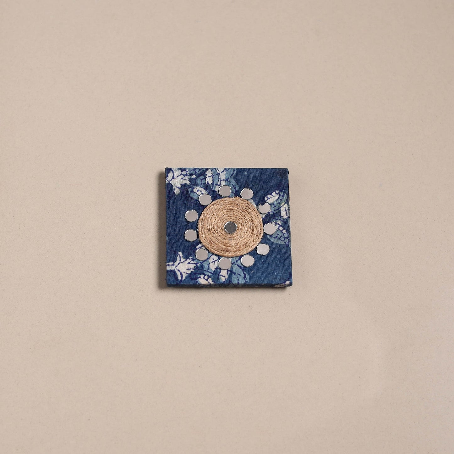 Blue - mirror work handmade fabart jute magnet 21