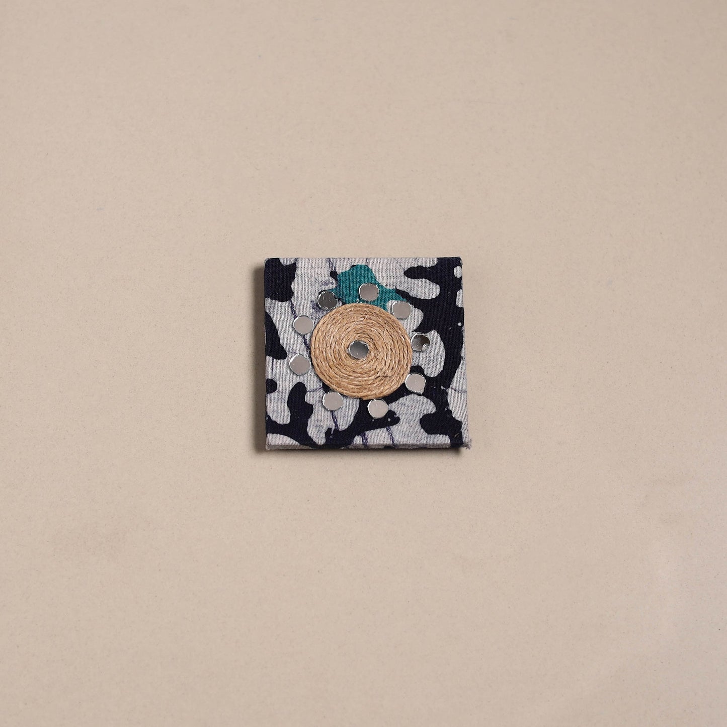 Blue - mirror work handmade fabart jute magnet 22