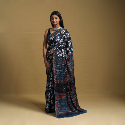Buy Modal Silk Block Print Bagru Saree 