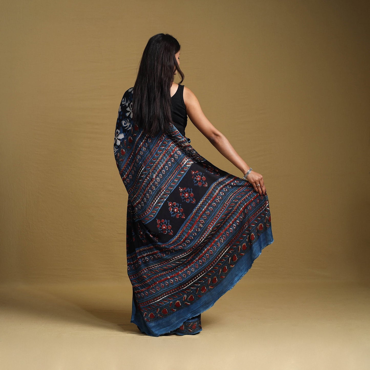 Buy Modal Silk Block Print Bagru Saree 