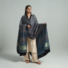 Blue - modal silk dupatta 03 - handcrafted