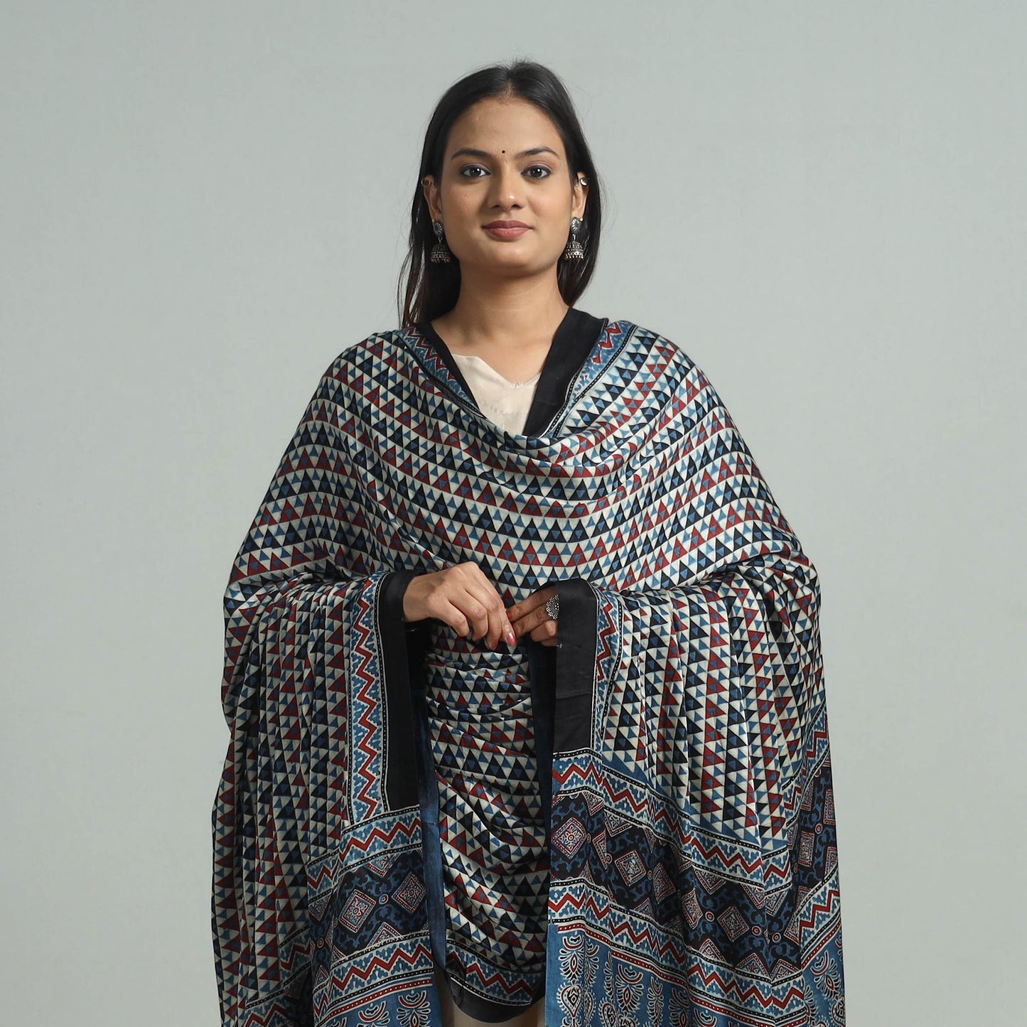 Blue - modal silk dupatta 29 - handcrafted