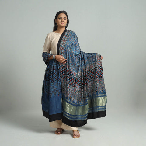 Blue - modal silk dupatta 62 - handcrafted