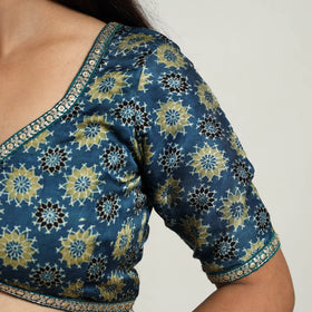 Blue - modal silk stitched blouse 01 - handcrafted