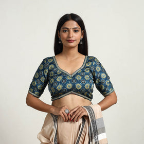 Blue - modal silk stitched blouse 01 - handcrafted