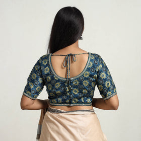 Blue - modal silk stitched blouse 01 - handcrafted