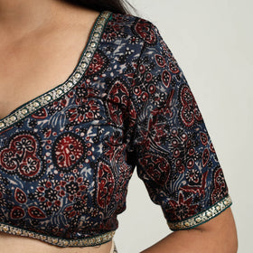 Blue Modal Silk Block Print Stitched Ajrakh Blouse Online