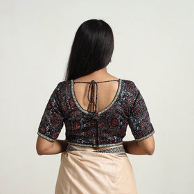 Blue Modal Silk Block Print Stitched Ajrakh Blouse Online