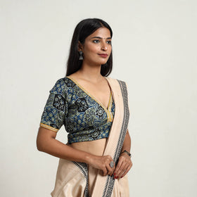Blue Modal Silk Block Print Stitched Ajrakh Blouse Online