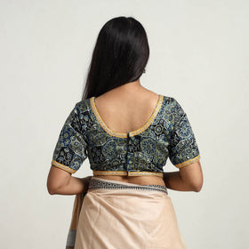 Blue Modal Silk Block Print Stitched Ajrakh Blouse Online