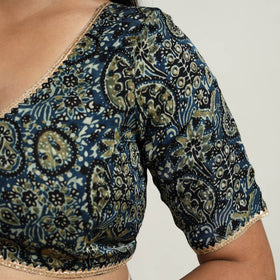 Blue Modal Silk Block Print Stitched Ajrakh Blouse Online
