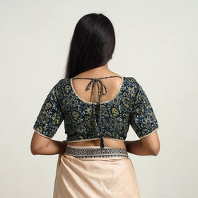 Blue Modal Silk Block Print Stitched Ajrakh Blouse Online