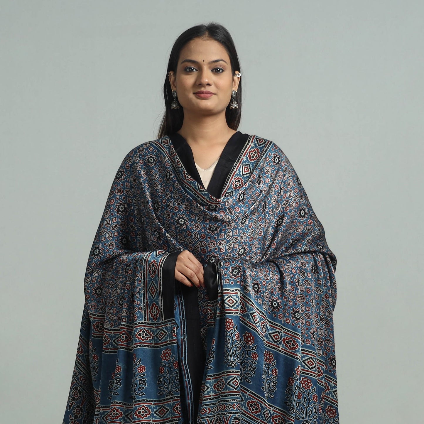 Blue - modal silk dupatta 03 - handcrafted