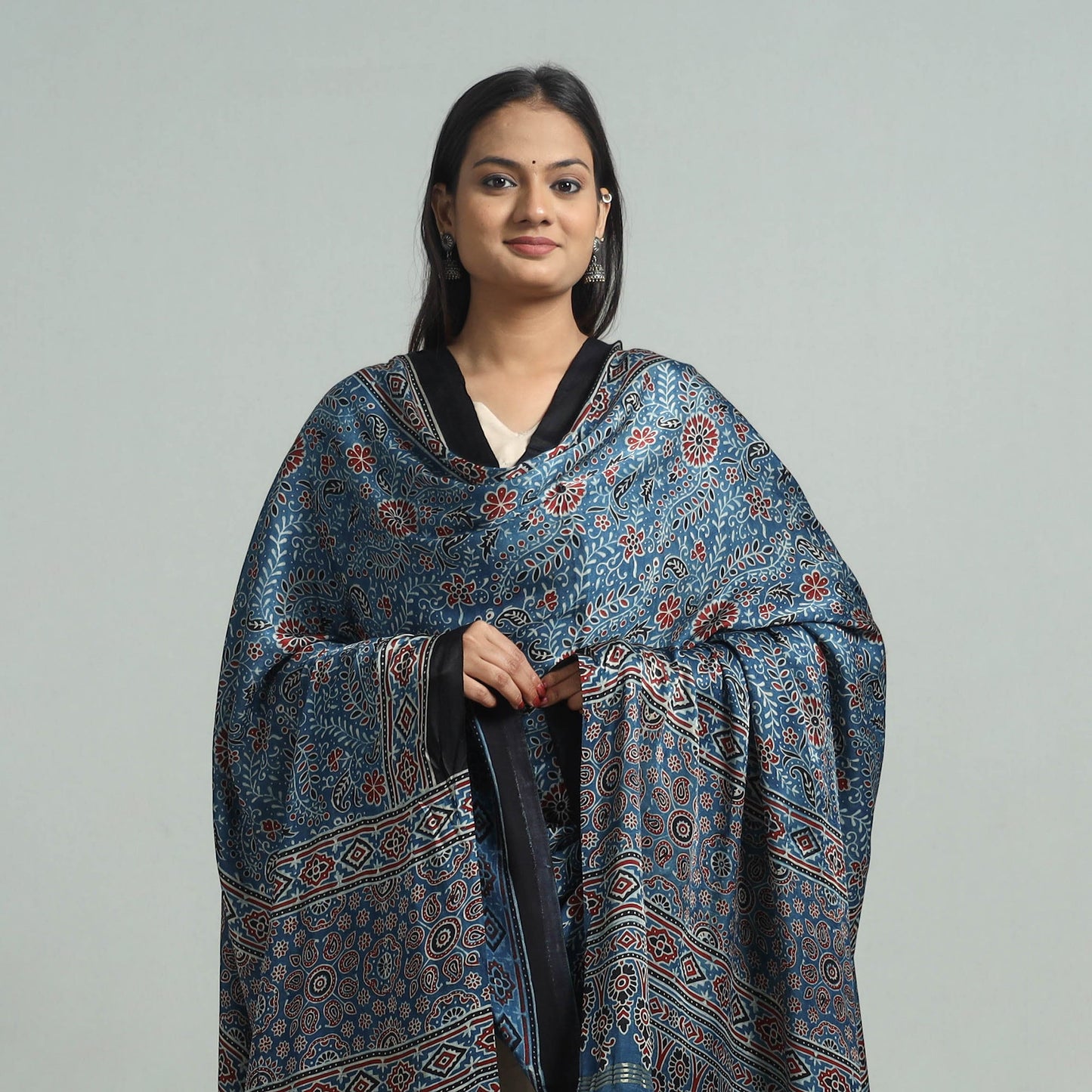 Blue - modal silk dupatta 04 - handcrafted